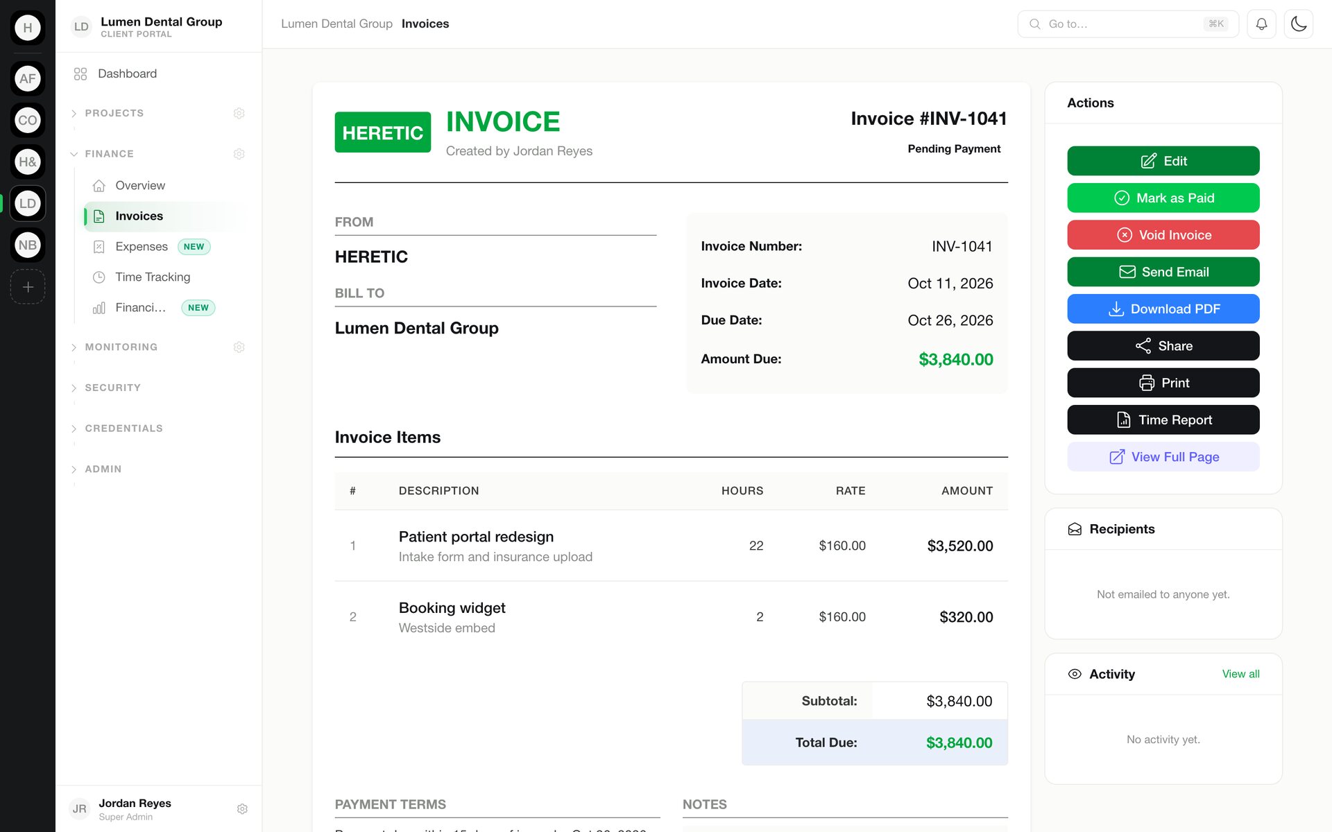 Invoice with actions