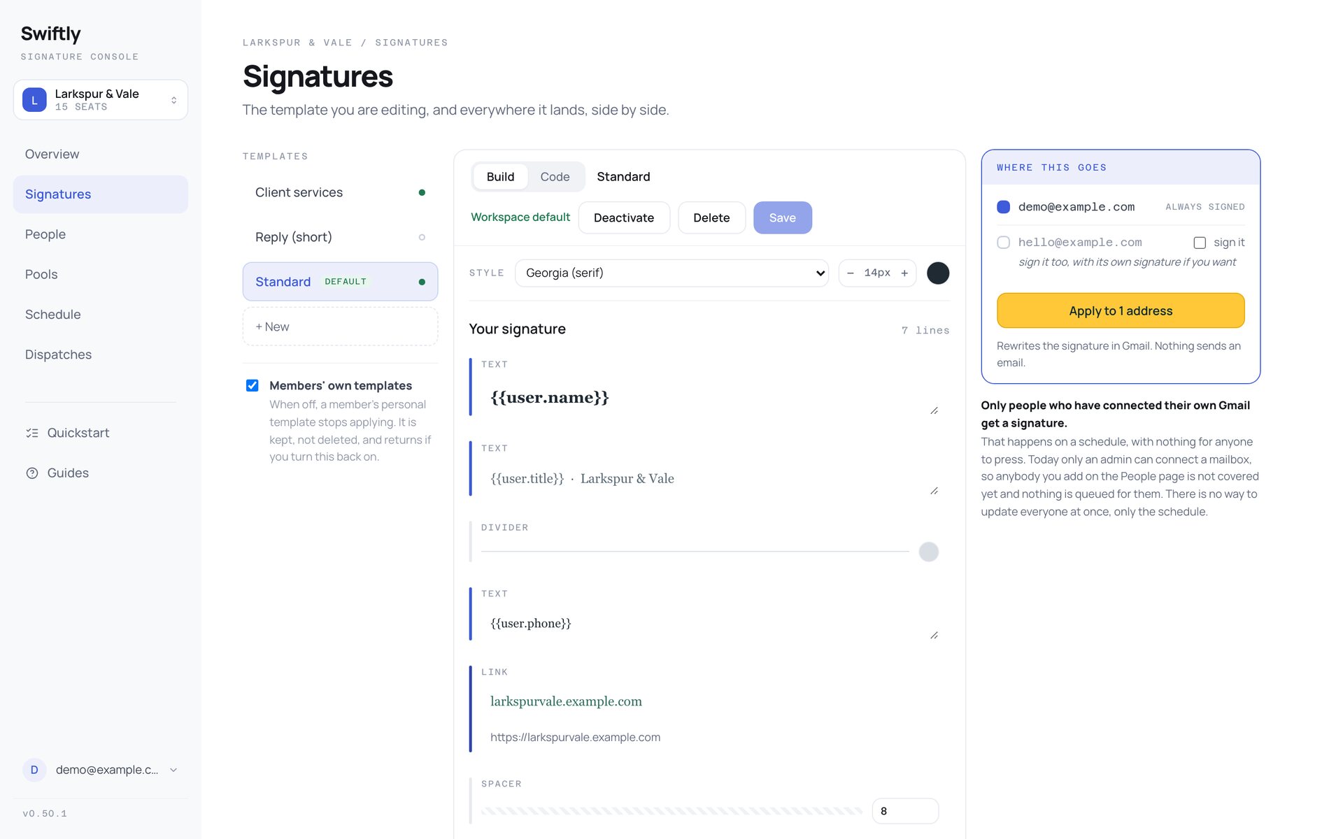 Signature template editor