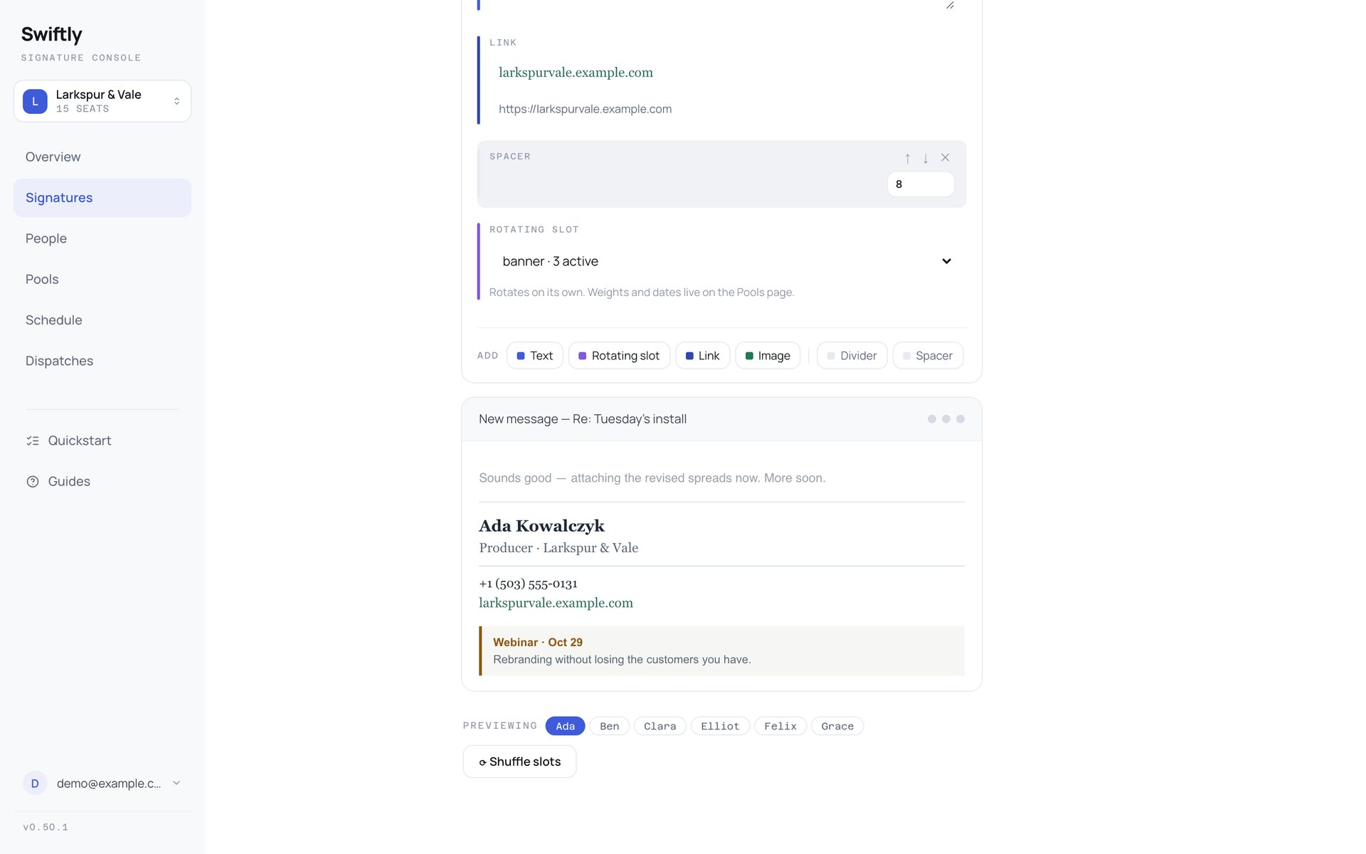 Gmail preview with a rotating slot